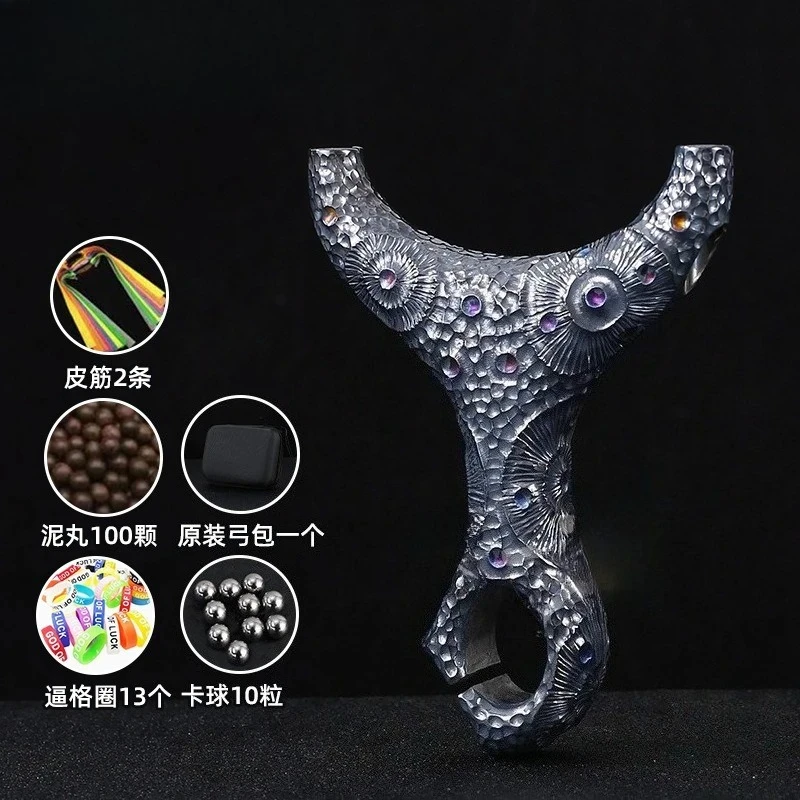 

High Aesthetic Value Hardened Blue Baking Craft Slingshot Titanium Alloy Meteorite Crater Carving Outdoor Hunting EDC Tool