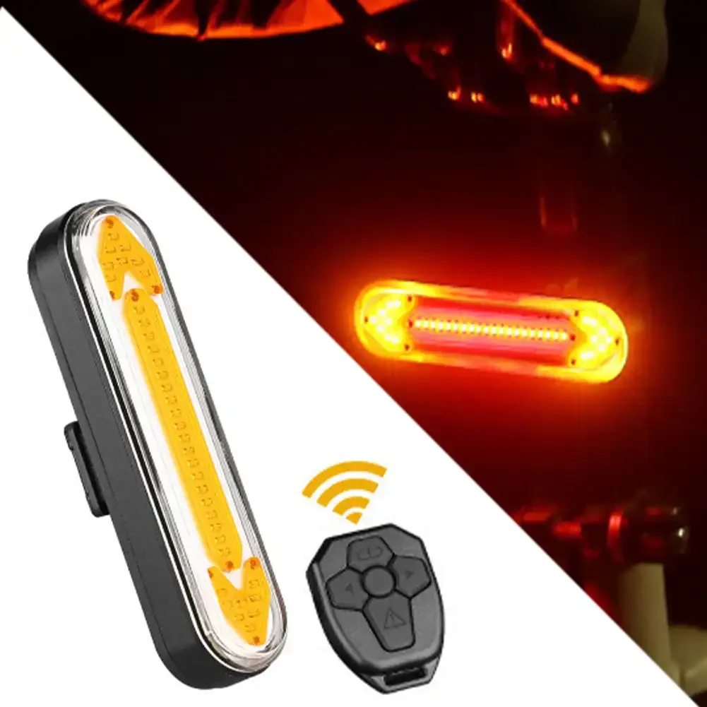 Luzes LED de bicicleta com controle remoto direção, carregamento USB, equitação noturna, luz de advertência de segurança, equipamento de equitação, 1pc