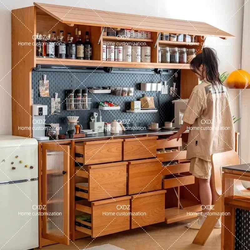 Nordic solid wood pine medium island kitchen side cabinet moisture-proof E0 grade wall storage integrated cabinet