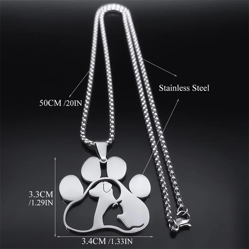 Fashion Dog Cat Paw Stainless Steel Necklace for Women/Men Silver Color Animal Pet Claw Pendant Necklace Jewelry colar N8006S01