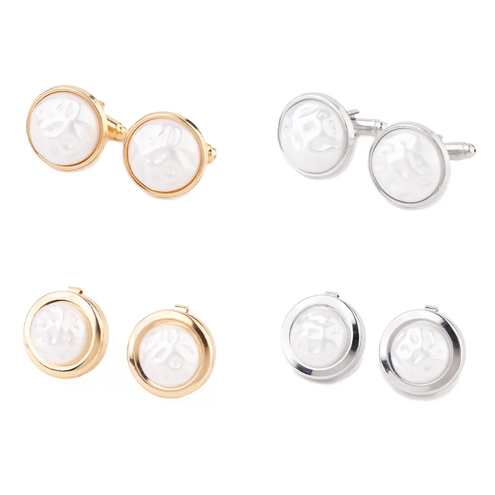 Exquisite White Shell Cufflinks Men's French Shirt and Suit Sleeve Studs Gold and Silver Business Wedding Versatile Cuff Buckle