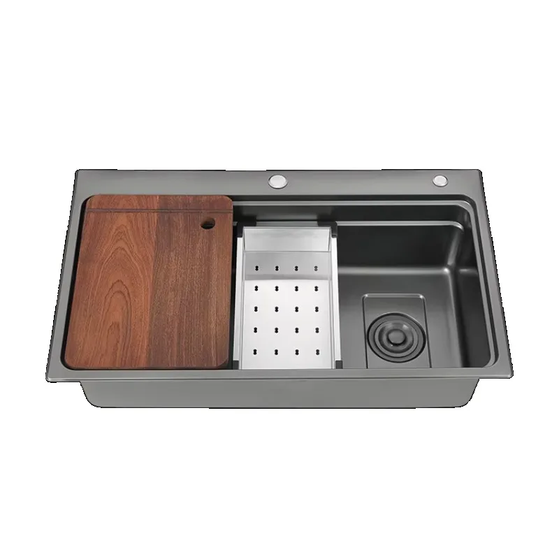 Black stainless steel stretch finish with cutting board for easy cleaning kitchen sink