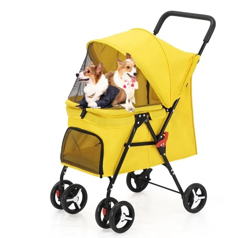 Pet Stroller Foreign Trade Dog Stroller Detachable Foldable Lightweight Material Small Medium Sized Teddy Dog Cat Pet Carrier