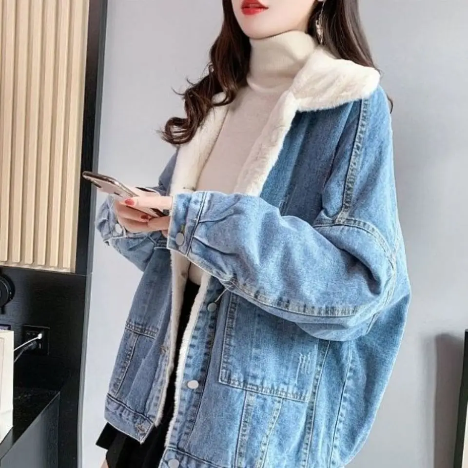 2024 Denim Jacket Women's Loose Square Collar Thickened     Female Winter Casual Windbreaker Women T565