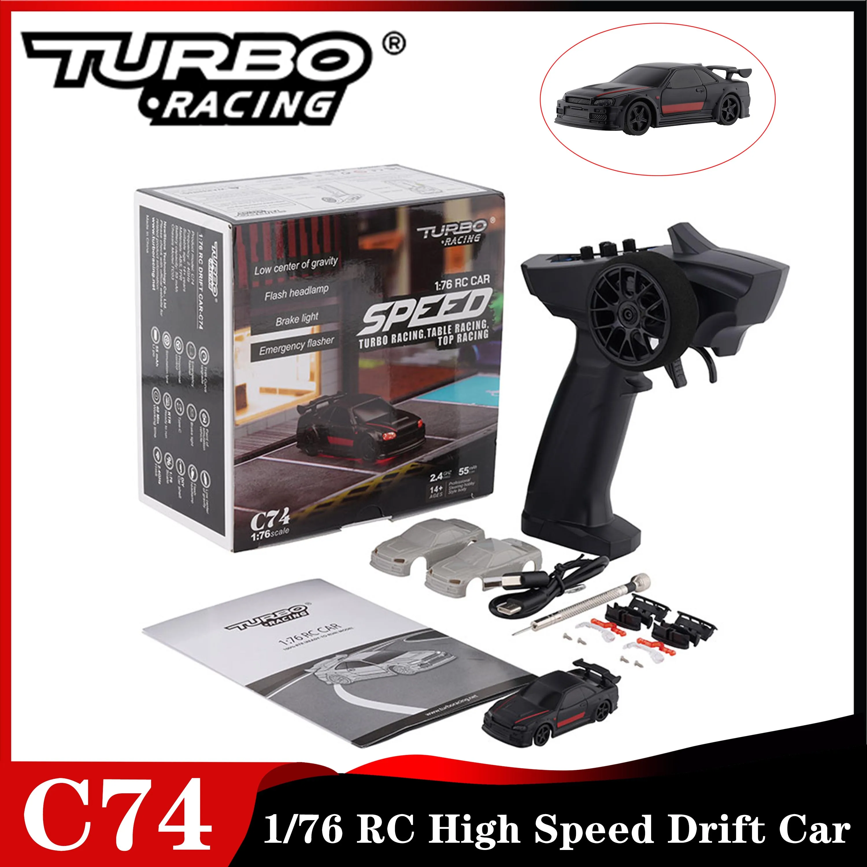 

Turbo Racing 1:76 C74 Mini on Road Remote Control Drift Car High Speed Full Proportional Racing Model Toys Gifts for Boy Adults