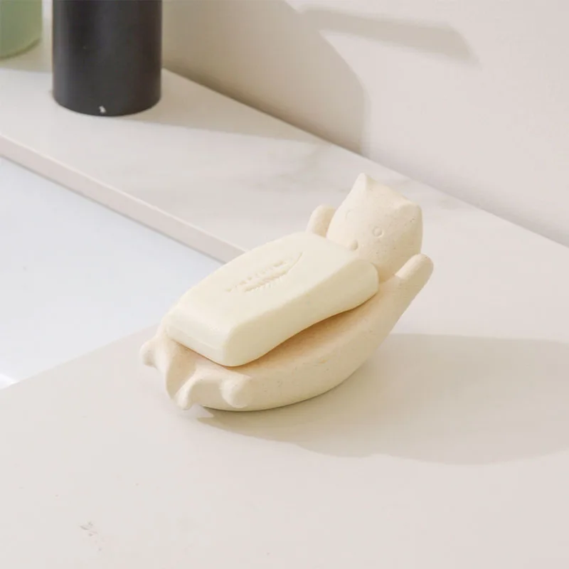 Nordic Cat Shape Ceramic Soap Box Ornaments Living Room Bathroom Bathroom Drain Soap Box Jewelry Storage Decoration Accessories