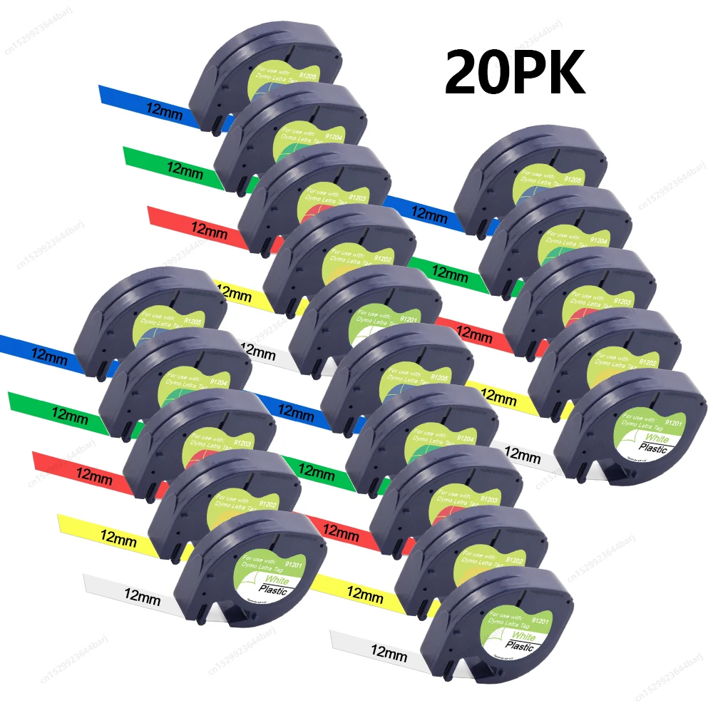 5/10/20PK 91201 91200 Compatible Dymo LetraTag 12mm Label Tape 91331 12267 91202 91203 91204 for Dymo LT100H 200B Label Printer