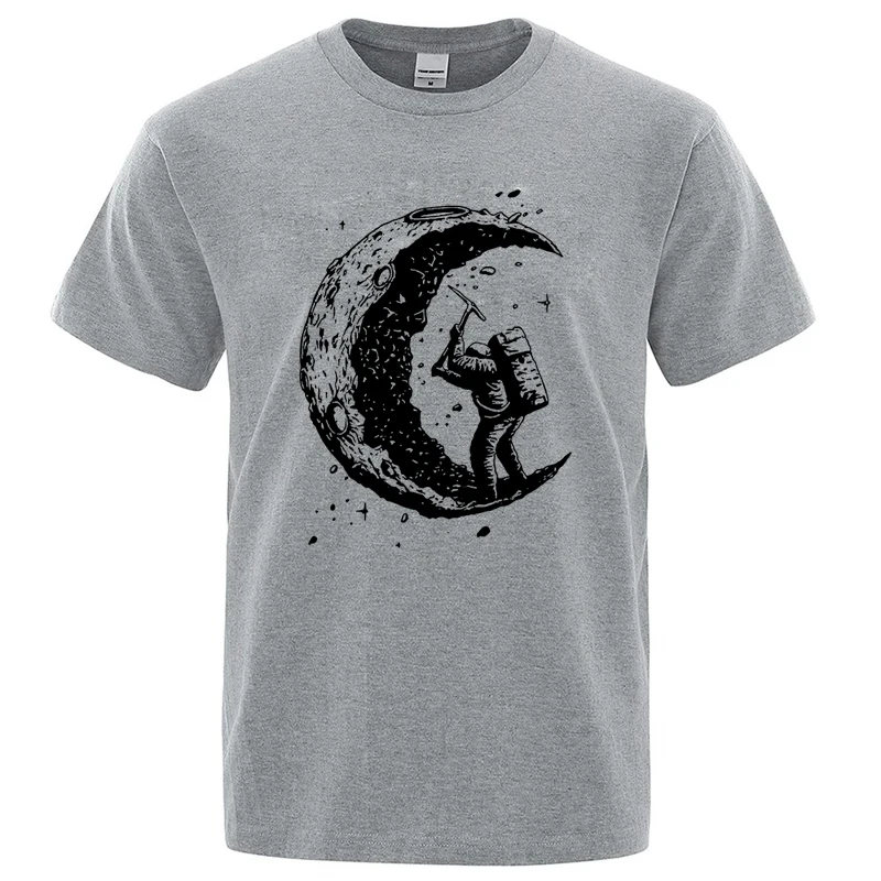 Men's High Quality Cotton Blend Moon Print Casual Summer Cool Short Sleeve Men Tshirt Loose t-shirt Male Tee Shirts Male Tee Top