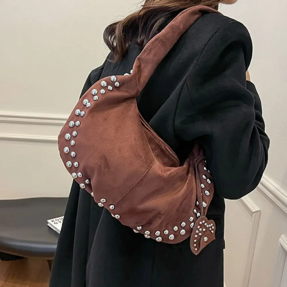 

Retro American Style Deerskin Velvet Leather Handbag Large Capacity Fashion Design Locomotive Style Underarm Bag Korean Style