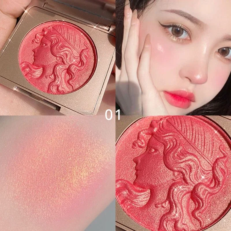 Highlighter Embossed Blush Glitter Facial Long-Lasting Shimmer Powder Pink Coral Rouged For Cheeks Eyeshadow Smooth Cosmetics