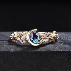 Creative personality moon stars and flowers colored zircon crystal ring, fashion chic women's jewelry