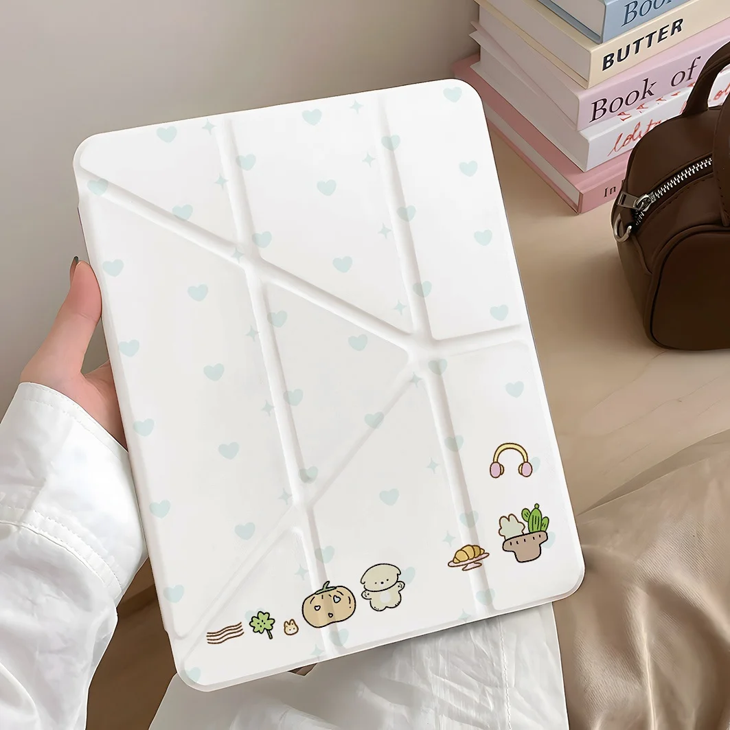 Korean Loves Cartoon New Tablet Case For iPad Pro 11 12.9in 13 M4 9.7 10.2 5/6th 7/8/9 10 11th MINI 6 7 Air 5 6 7 Trifold Case