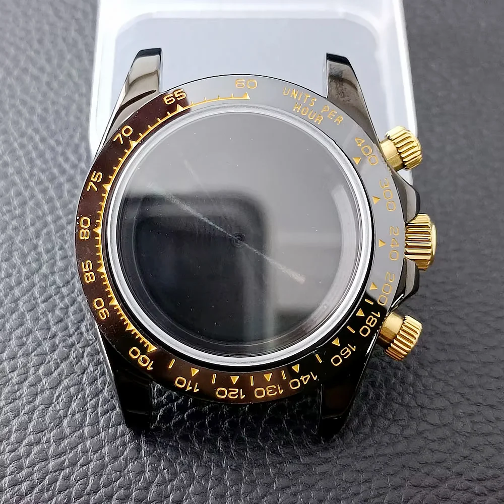 

39.3mm Case Slivey / Gold Stainless Steel case fit VK63 VK63A movement Case Sapphire Crystal Glass case 20mm strap Watch Box