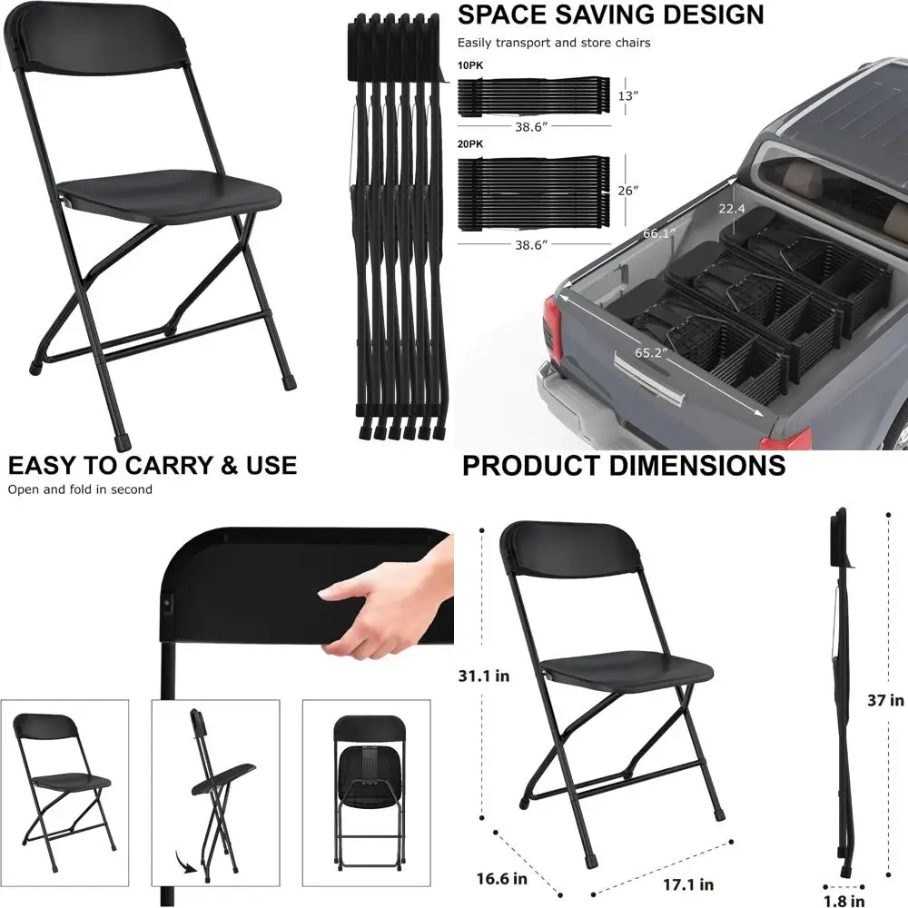 

Black Folding Chairs for Parties - Stackable Outdoor and Indoor Commercial Plastic Seats
