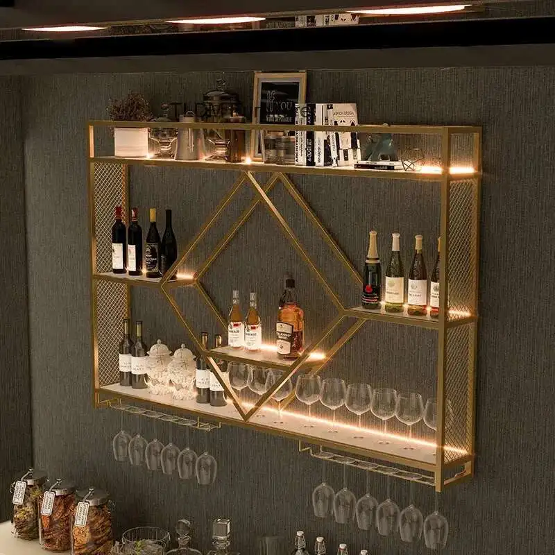 

Nordic Wrought Iron Wine Rack for High-end Restaurant Wine Display Cabinet Light Luxury Wall-mounted Bar Decorative Wine Cabinet