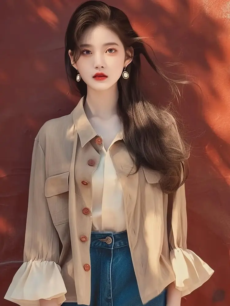 

Cotton Jackets Women Long Lotus Leaf Sleeve Loose Coat Tops Office Lady Casual Wear Windbreaker Plus Size