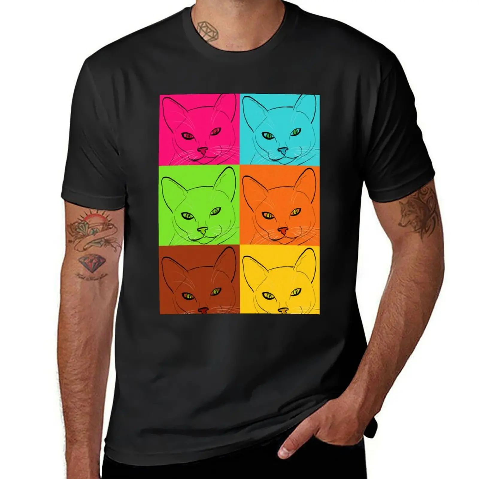 Pop Art Cat Line Art T-Shirt Aesthetic clothing boys whites funny t shirts for men