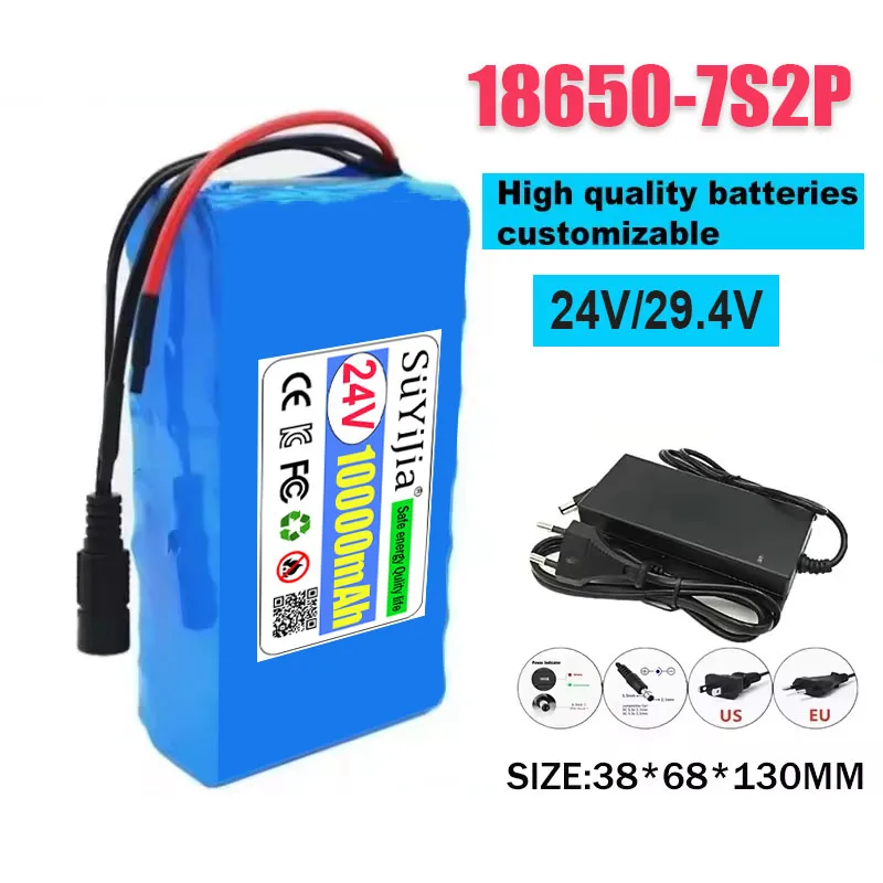 24V/29.4V 7S2P 10Ah 18650 Battery Pack 29.4V 10000mAh Rechargeable Battery Mini Portable Charger for LED/Lamp/Camera with BMS