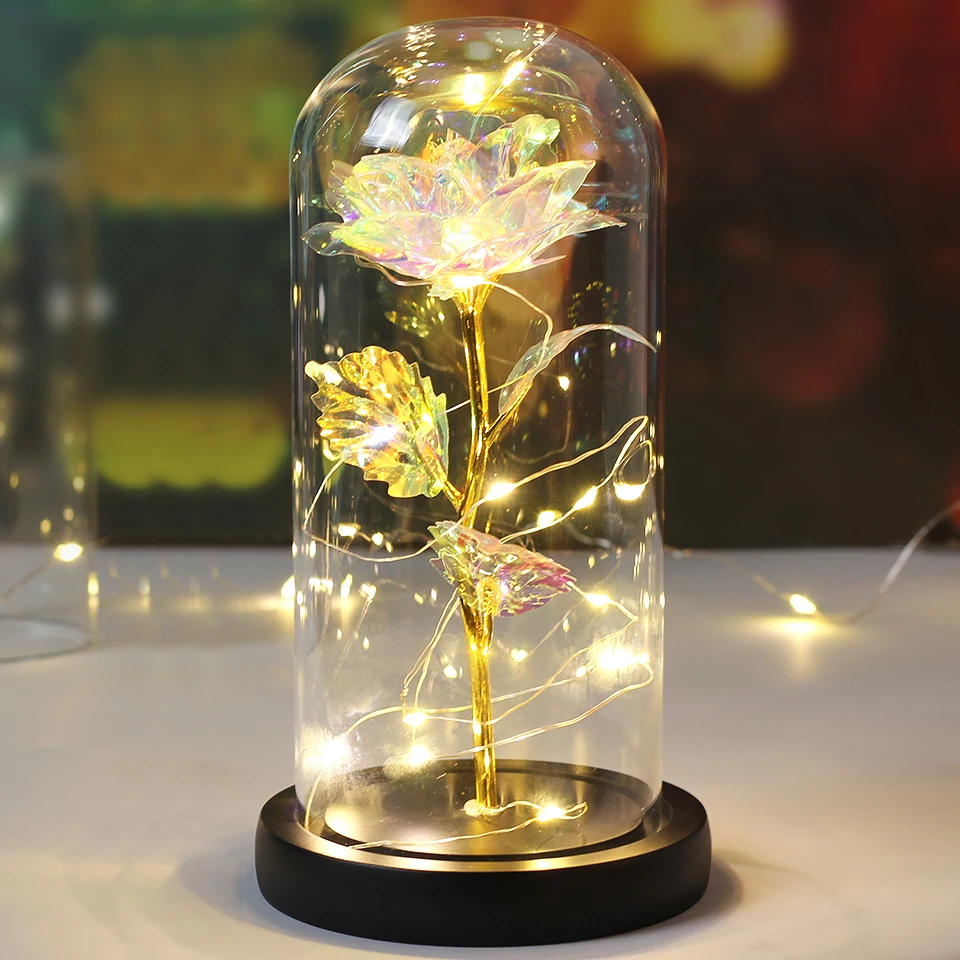 Wedding LED Enchanted Galaxy Rose With Lights In Dome Beauty and the Beast Rose For Christmas Valentines Day Gift Mother\'s Day