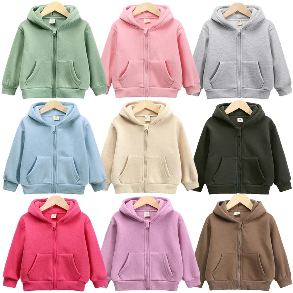 2024 çocuk polar kapüşonlu ceket katı pamuk erkek kız sıcak kış giysileri yürümeye başlayan çocuklar için kalın dış giyim kore kazak