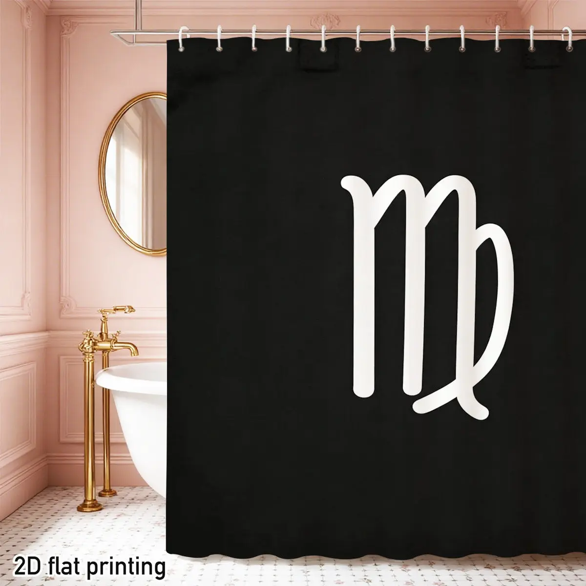 

Virgo Zodiac Shower Curtain, Astrology Sign Bathroom Decor, Black and White Minimalist Design, Waterproof Polyester Fabric