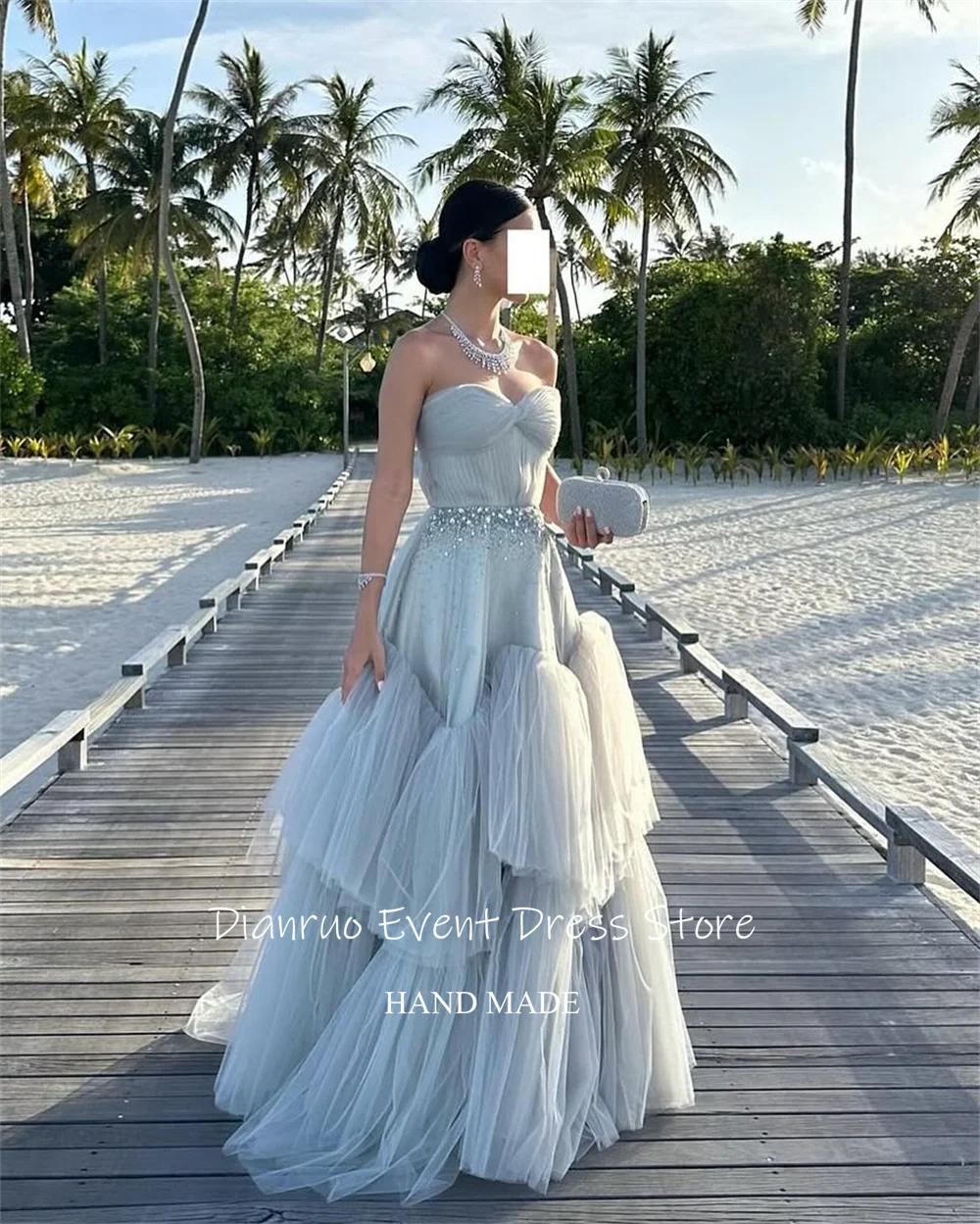 Dianruo Dreamy Glitter Sequined Evening Dress Tulle Sweetheart Robe D'été Femme Elegant Ruched Vestidos De Graduación Customized