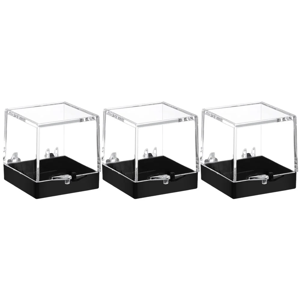 3 Pcs Mineral Standard Box Display Cabinet Clear Case Storage Specimen Square Plastic Containers Cases