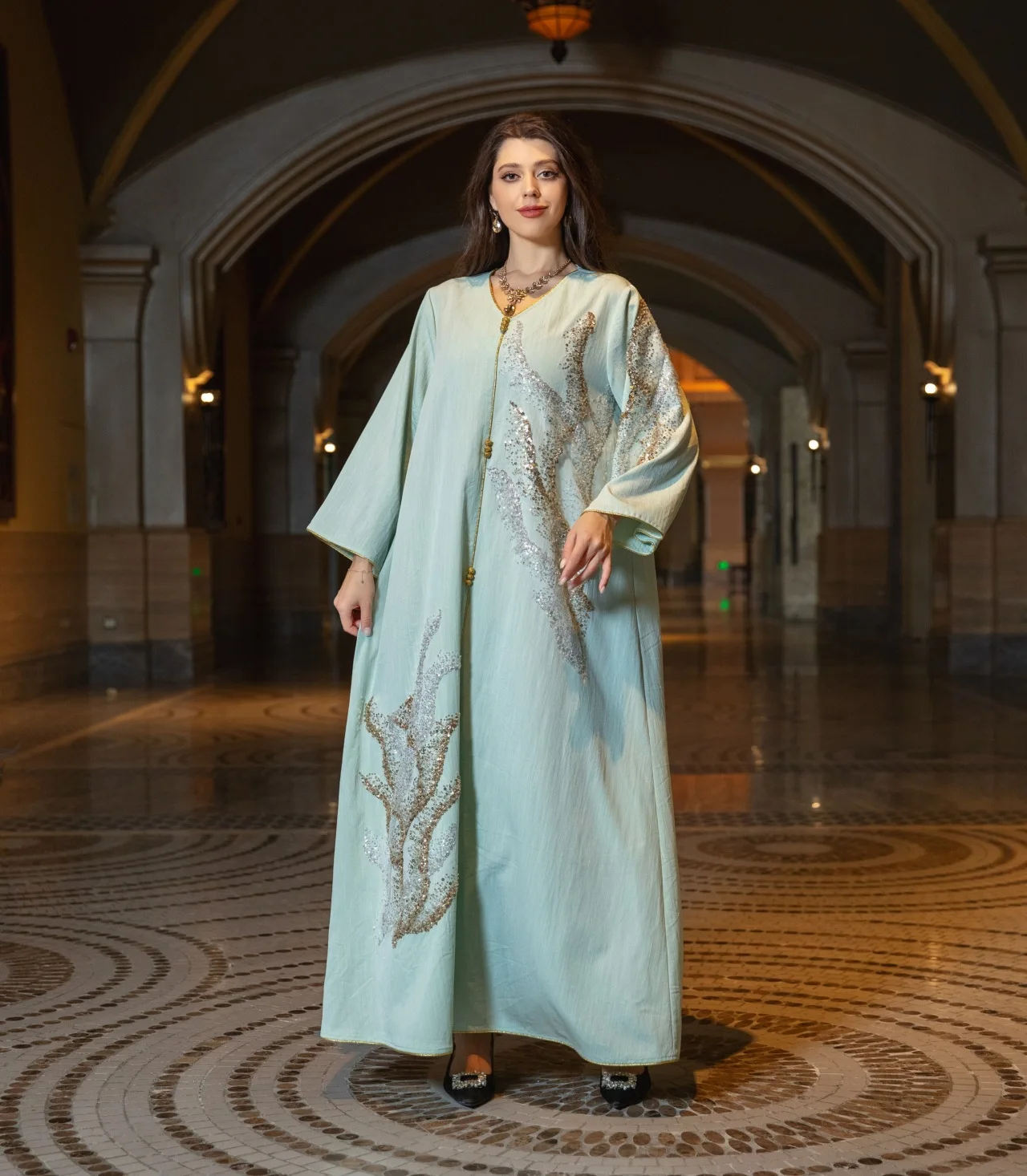 Abaya for Women 2024 Dubai Floral Embroidery Luxury Sequined Casual Loose Dress Elegant Muslim Fashion Abaya Kaftan Dress