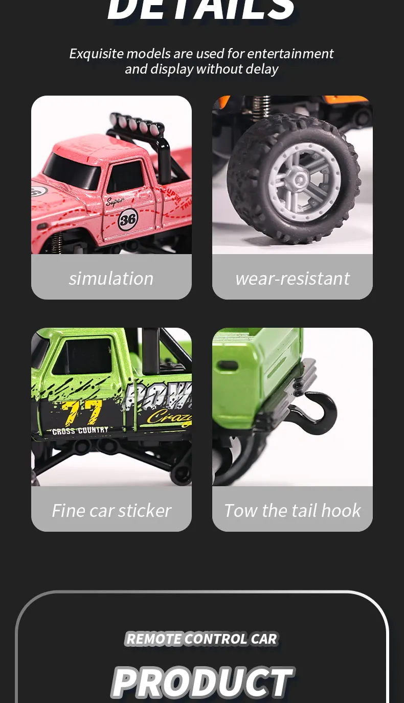 1/64 RC Car 2.4G Remote Control Mini Speed Off-road Climbing Car Alloy Desktop Vehicle with LED Light Toy for Kids Small Gifts