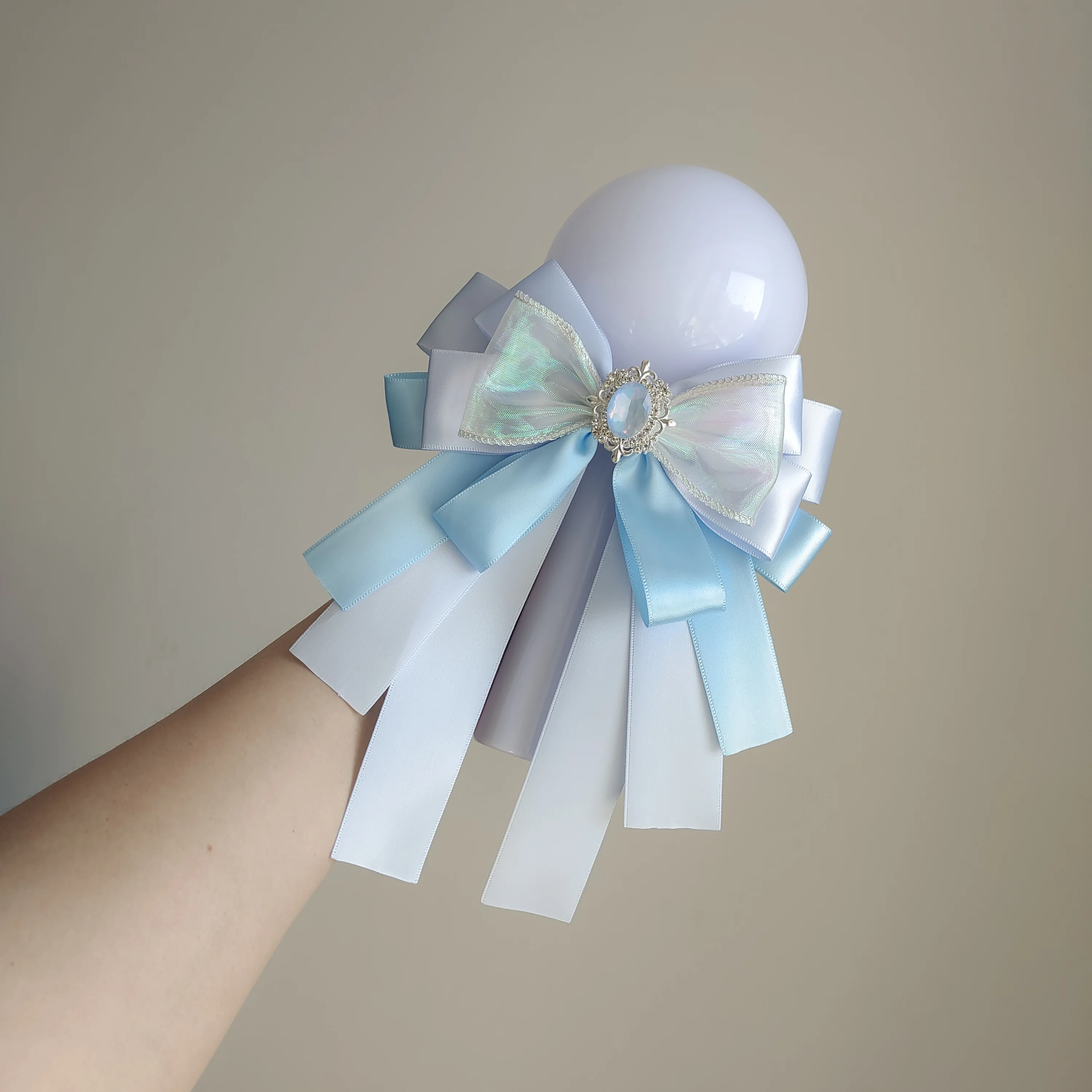 Clips de pajarita Lolita para mujer, cinta azul hecha a mano, concierto de Anime para niñas, lámpara de mano, lazos, accesorio, regalo, Collar de moda, flor