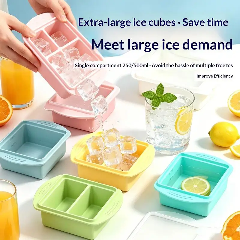 [1pcs] Silicone  Tray With Lid Single Double Compartment Freezer Mold For Summer Drinks