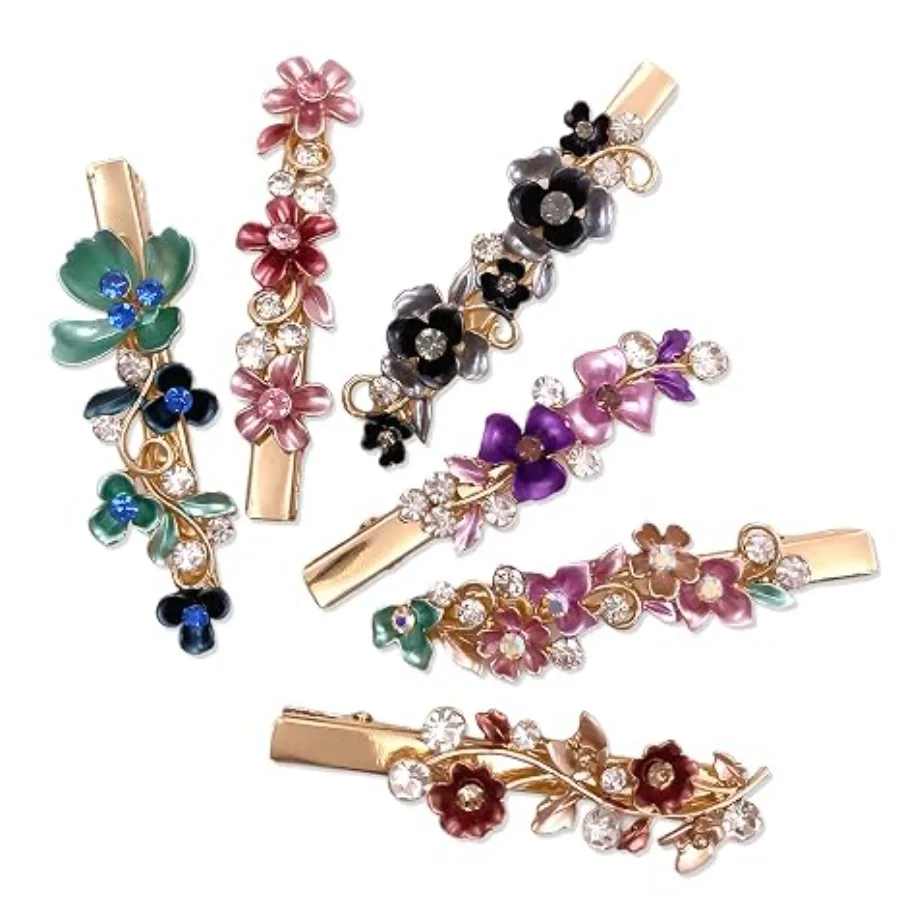 

6PCS Colorful Vintage Flower Design Metal Alligator Hair Clips Accessories Women Girls, Alligator Type