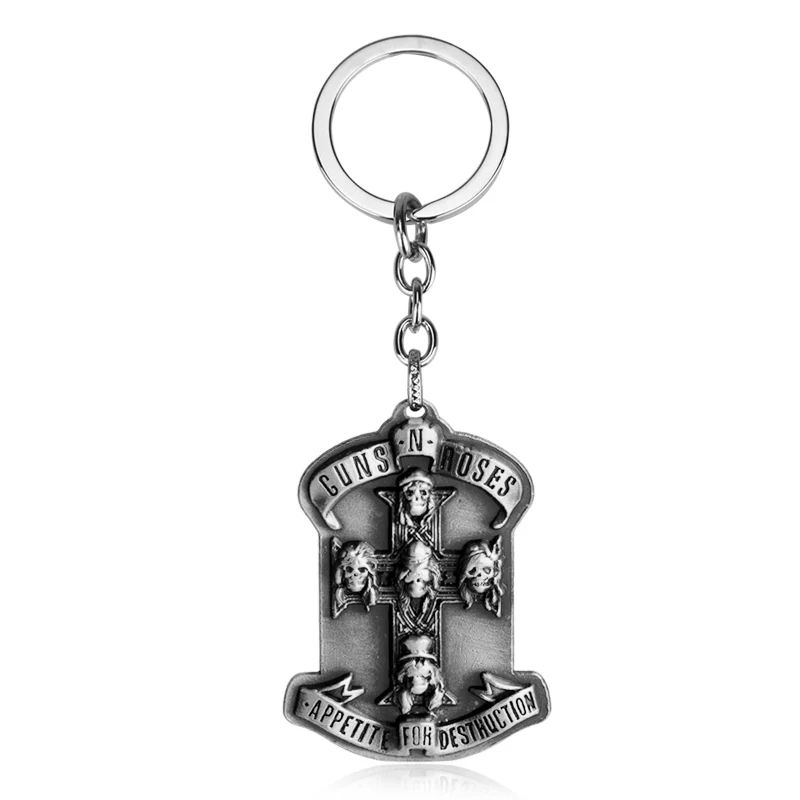 Guns N Rose Keychain Rock Band GNR Alloy Keyring Steampunk Music Band Pendant Fashion Women Men Car Bag Charm Key Chains