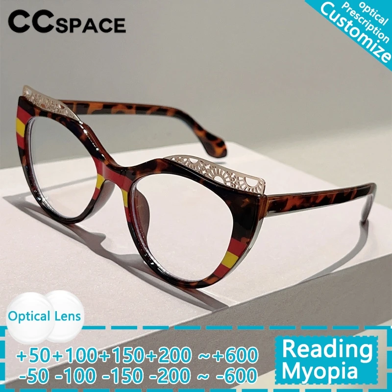 

2025 Women Big Frame Cat Eye Glasses Frame Anti-blue Light Reading Glasses Metal Lace Design Vintage Optics Customized Eyewear