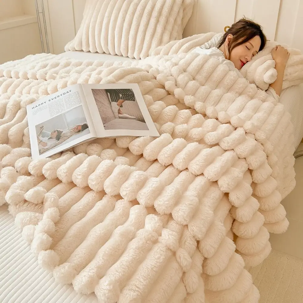 Warm Blanket New Double Sided Warm Blanket Skin-Friendly Warm Conditioning Quilt Solid Color Ultra Soft Striped Blankets