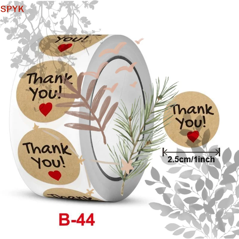 Kraft Paper Thank You Stickers With Assorted Designs: 500PCS/Roll Strong Adhesive Business Packaging Gift