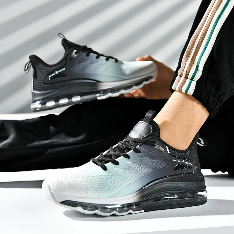 

Sports and leisure shoes, men's shoes, marathon oversized air cushioned shoes, fly woven all season rubber, wear-resistant, anti