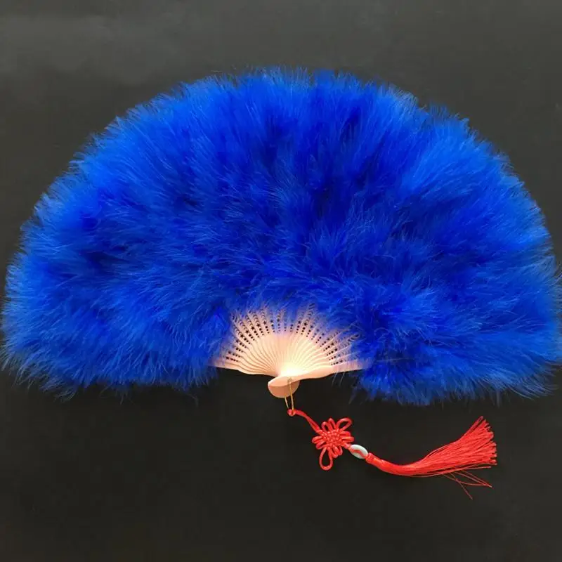 Chinese Handheld Feather Fan Colorful Traditional Wedding Folding Fan With Tassels Elegant Show Dance Fan Wedding Party Decor