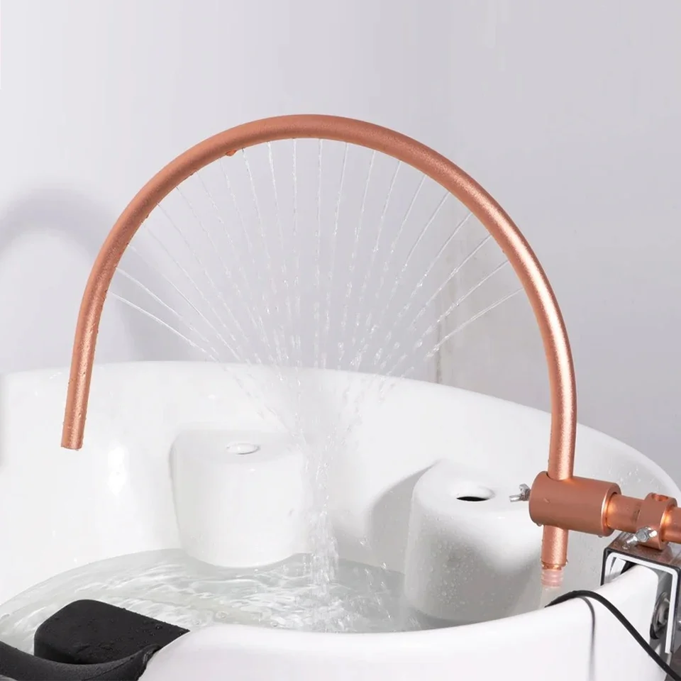 Modern Salon 180 Degree Arc Aluminum Water Circulation Head Spa Frame Shampoo Chair Accessory Ceramic Basin Faucet Hair Washing