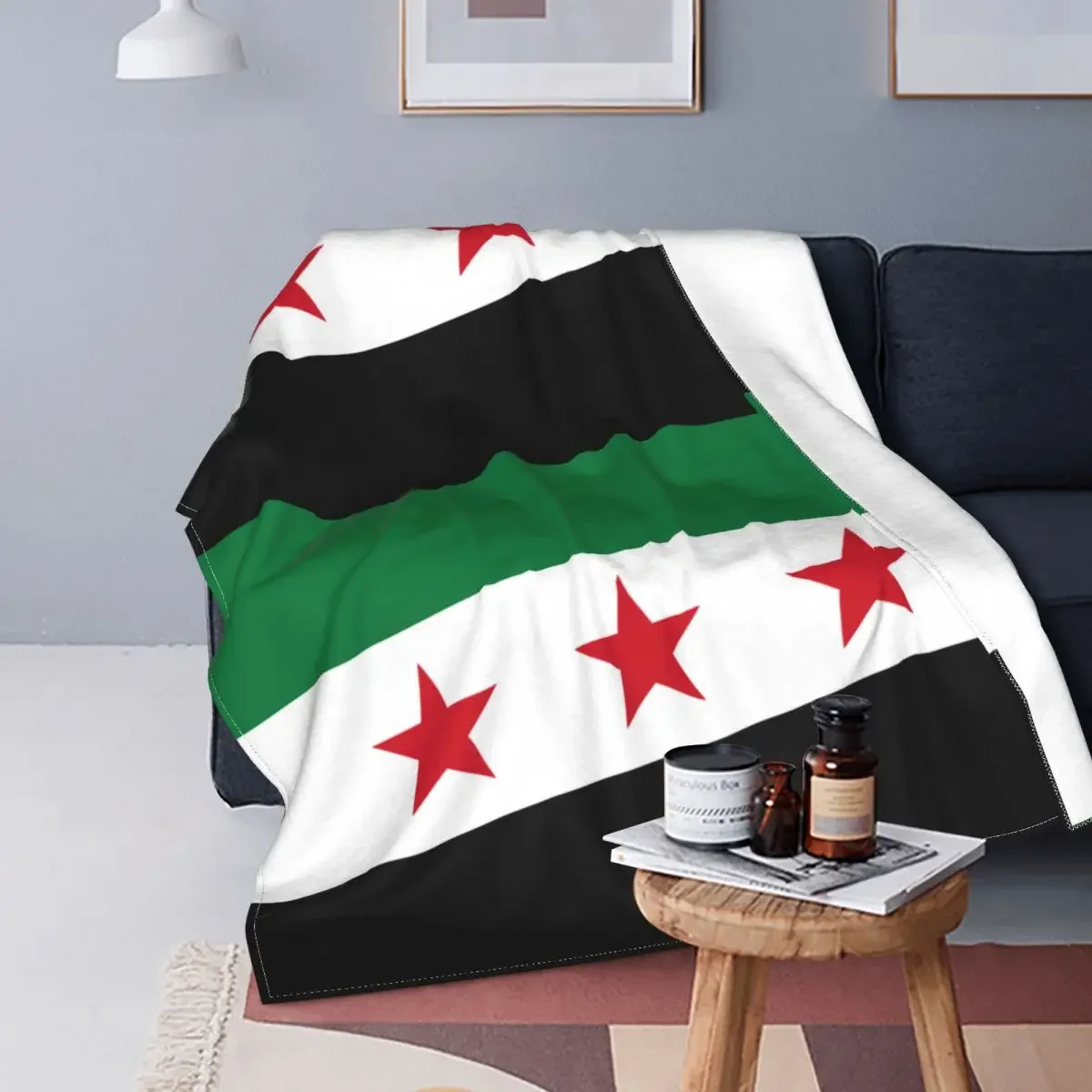 The Syrian Arab Republic Syrian Three Star Blankets Fuzzy Funny Soft Throw Blanket for Bedding Lounge Decoration