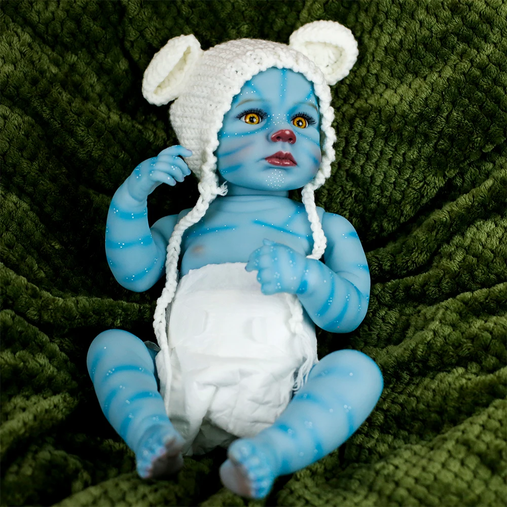 19 بوصة واقعية تولد من جديد سيليكون الفينيل الجسم دمية طفل الصورة الرمزية اليدوية ثلاثية الأبعاد الجلد الأزرق مقاوم للماء حمام تحصيل لعبة هدية لفتاة