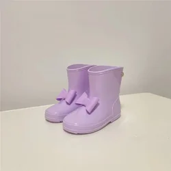 Children's Rain Boots Kids Waterproof Anti Slip Water Shoes School Bowknot Princess Girl's Boot Mid-Calf Baby Rubber Shoes 레인부츠