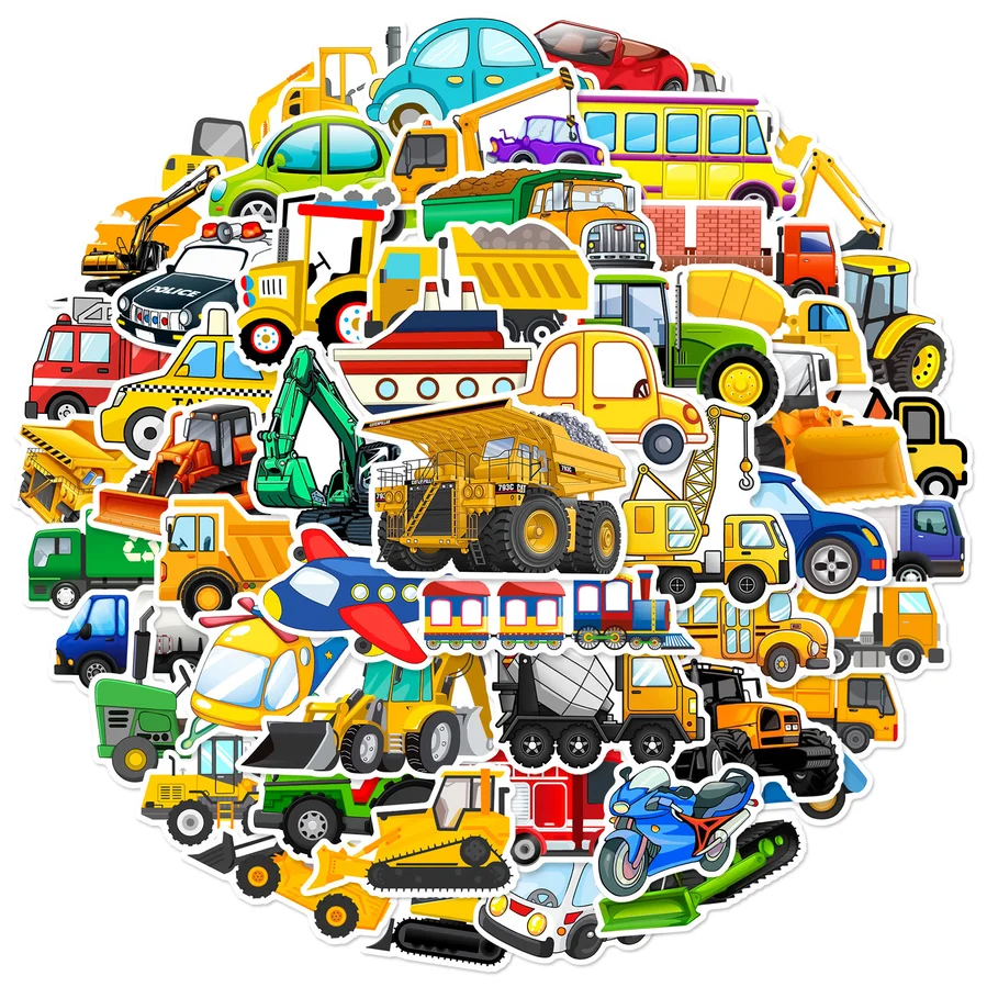 120 Cartoon Engineering Vehicle Transportation Graffiti Stickers Birthday Party Water Cup Waterproof Children's Stickers