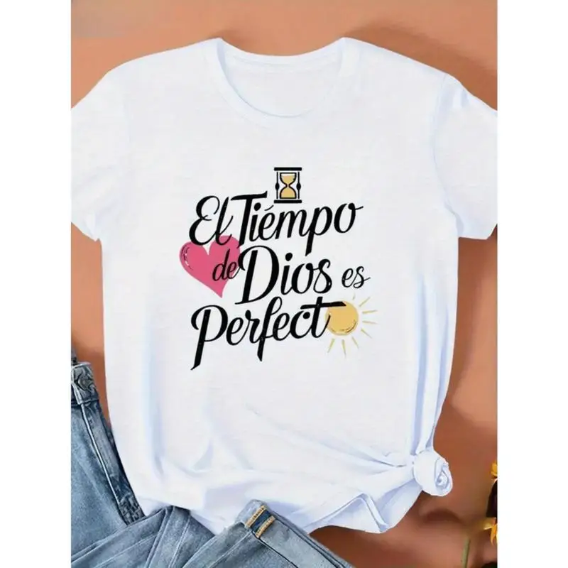 

Women'S Casual T-Shirt With Inspirational Spanish Quote "El Tiempo De Dios Es Perfecto" - Round Neck, Short Sleeve, Breathable
