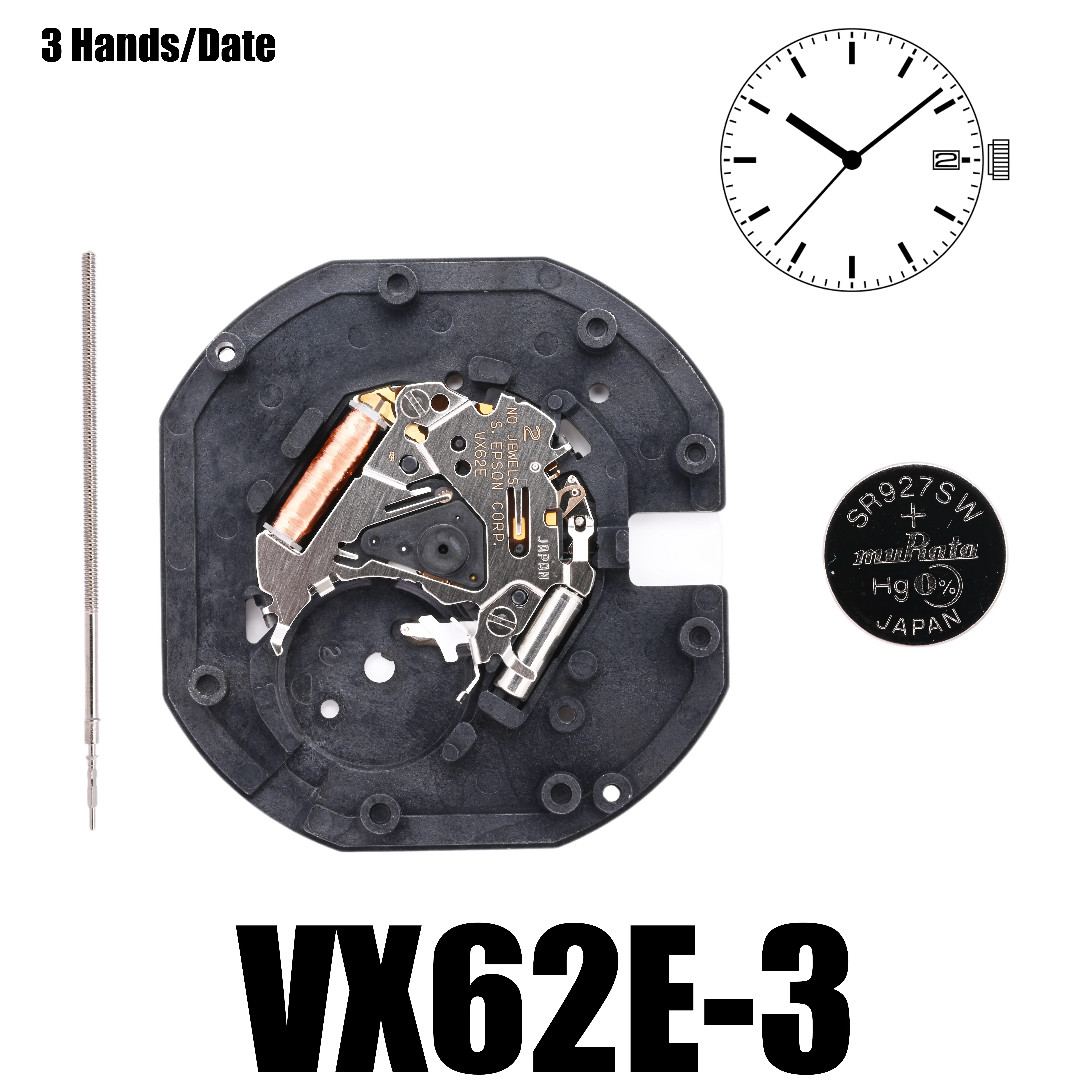 VX62 Movement VX62E Movement Japan Genuine VX Calendar Series Size:13 1/2''' 3 Hands/Date display at 3:00