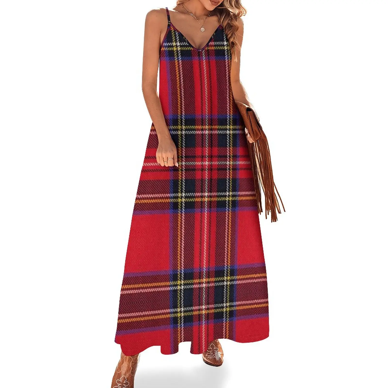 Royal Stewart Tartan Sleeveless Dress evening dress ladies dress dresses sexy dress