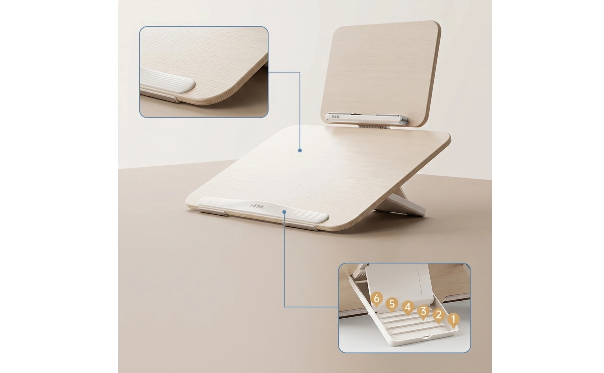 Study Board with Book-Rest Wooden Writing Board with Reading Rack Adjustable Writing Slope Foldable Desktop Book Stand Large