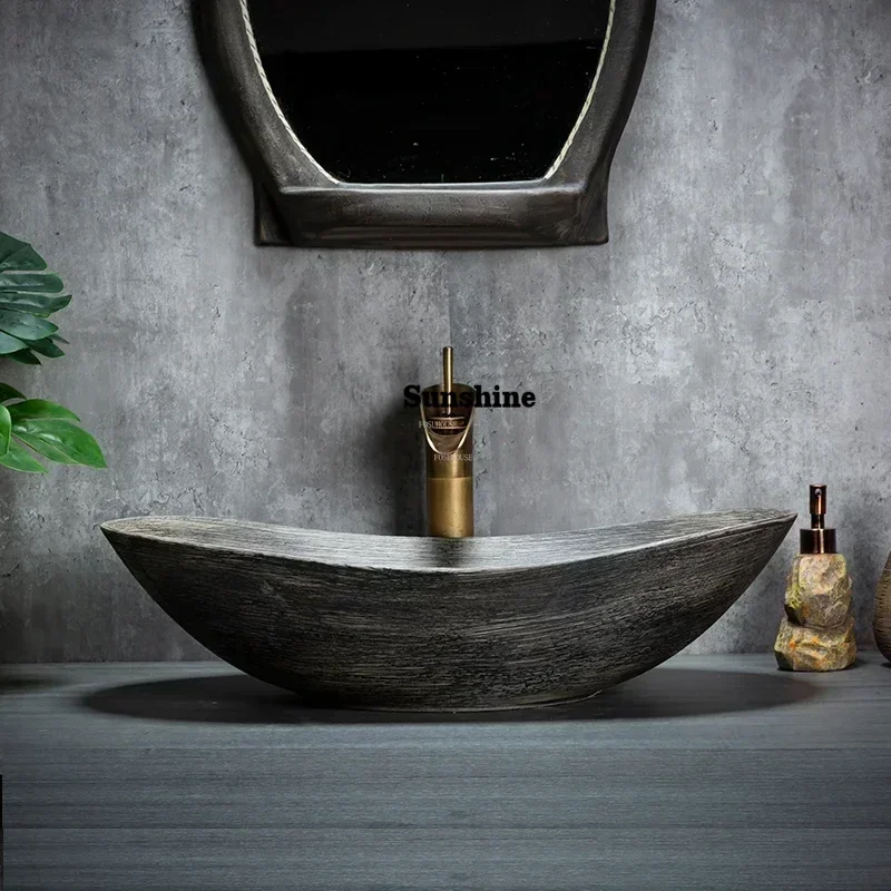 Ceramic Bathroom Sinks Outdoor Washbasin Retro Home Bathroom Sink Creative Hand Kitchen Washing Sink Courtyard Overhead SinkY
