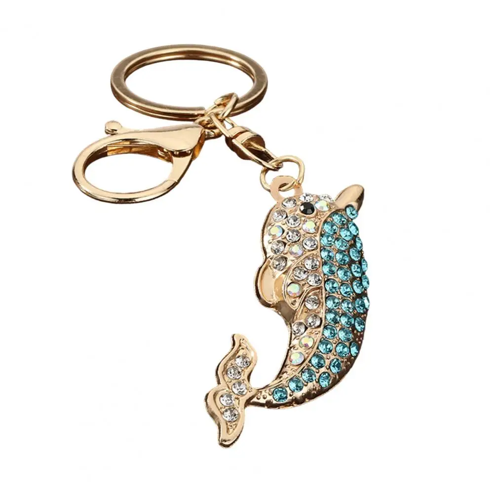 Wear Accessory Bling Rhinestone Dolphin Keychain Zinc Alloy Car Key Ring Sea Pendant for Backpacks Handbag Decoration Accessory