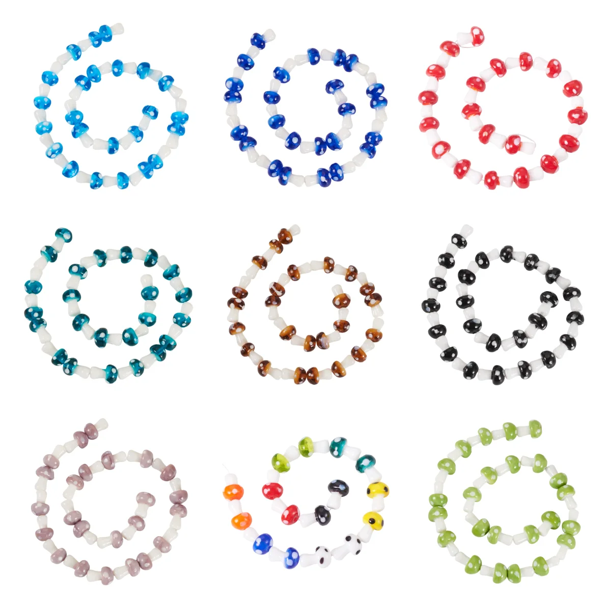 25pcs/string Colorful Mushroom Lampwork Glass Beads Loose Beads For Jewelry Making DIY Craft Handmade Accessories